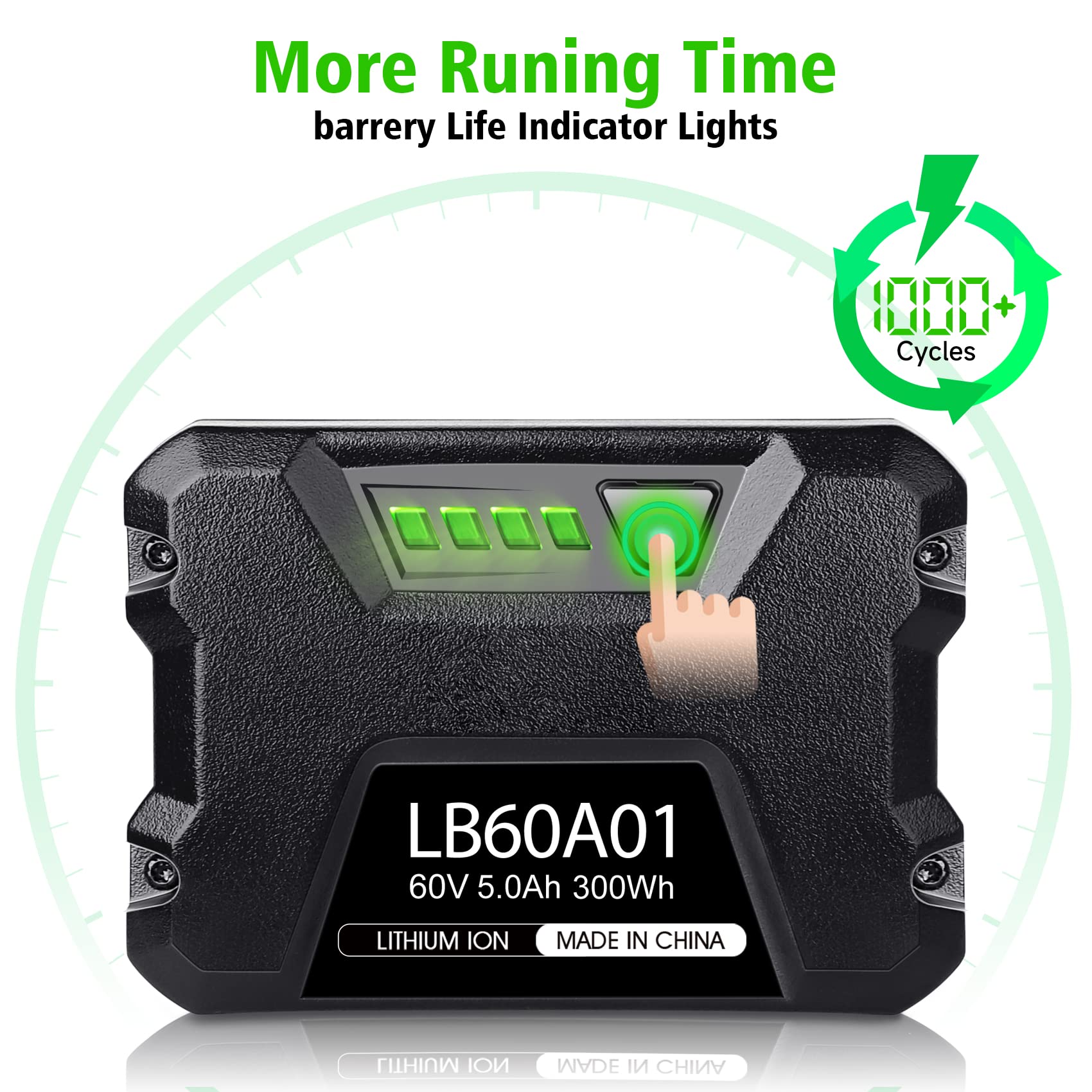 【Upgrade】 WINUNIK 60V 5.0Ah Lithium Ion Replacement Battery for Greenworks Pro 60V Battery LB60A03 LB60A02 LB60A00 Cordless Power Tool Battery