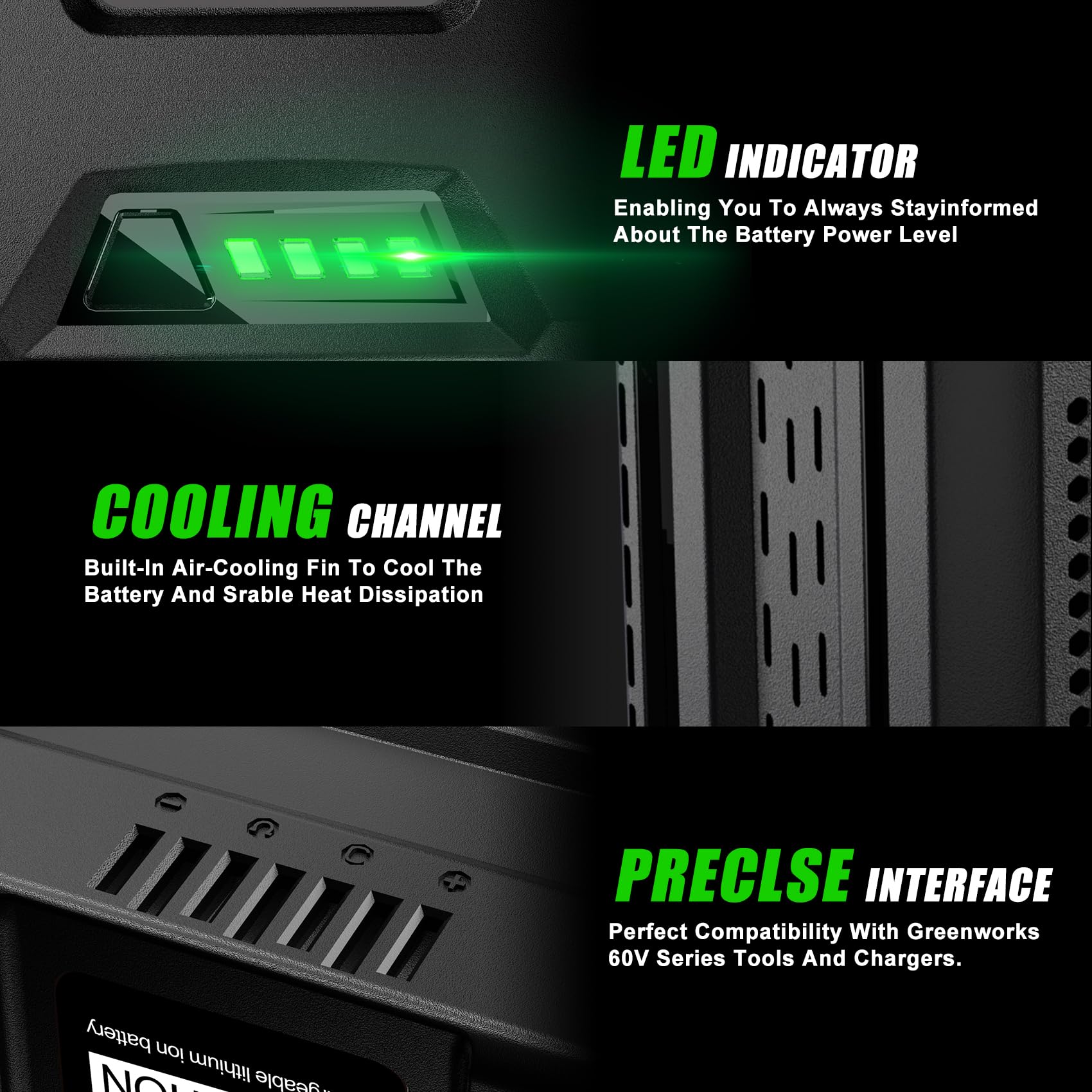 【Upgrade】 WINUNIK 60V 5.0Ah Replacement for Greenworks 60V Battery LB60A03 LB60A02 LB60A00 Cordless Power Tool Lithium Ion Battery