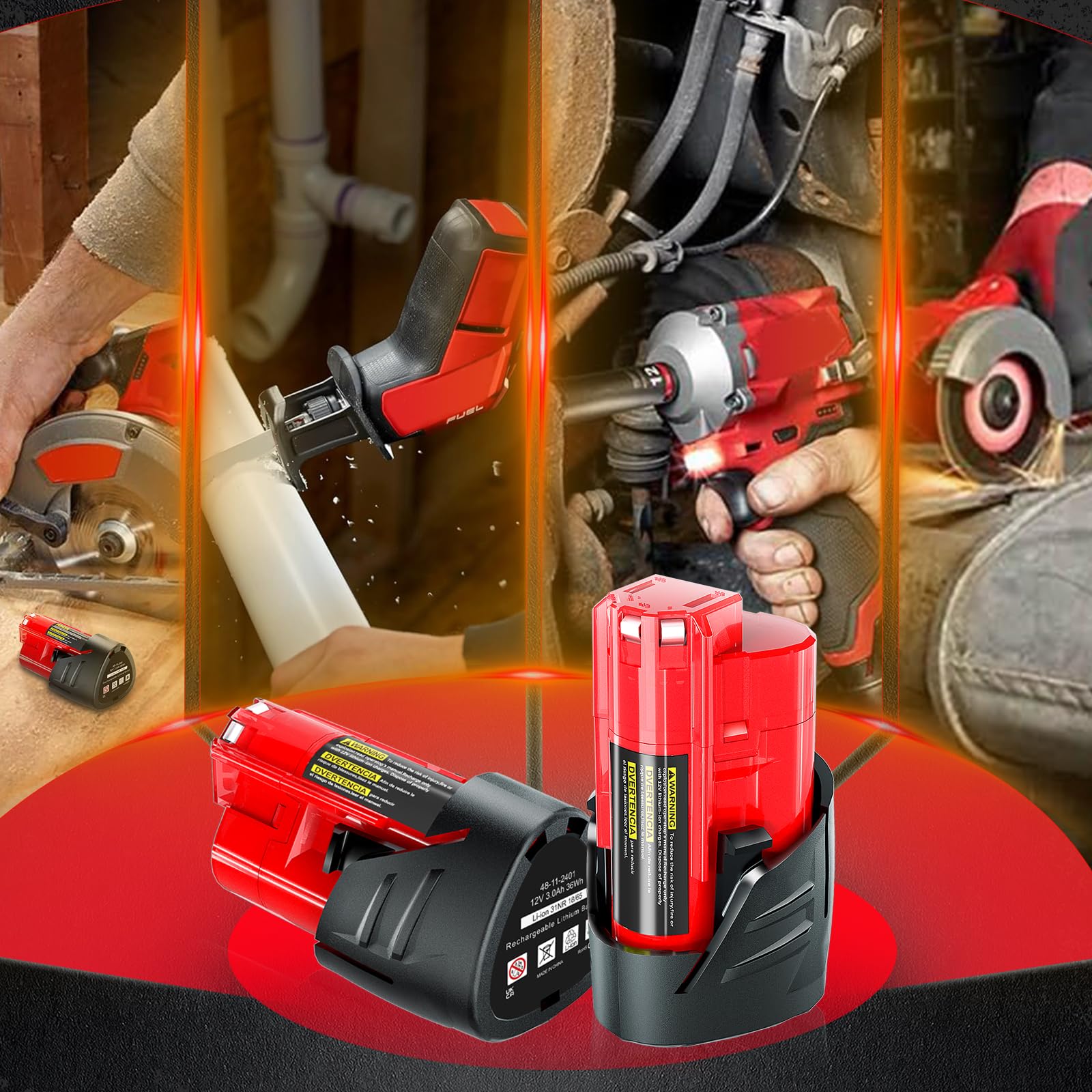WINUNIK 2-Pack 12V 3.0Ah Replacement Batteries for Milwaukee M12, Compatible with Milwaukee 12V Battery 48-11-2430, 48-11-2420, 48-11-2440, 48-11-2402, 48-11-2411 Lithium-Ion Tools