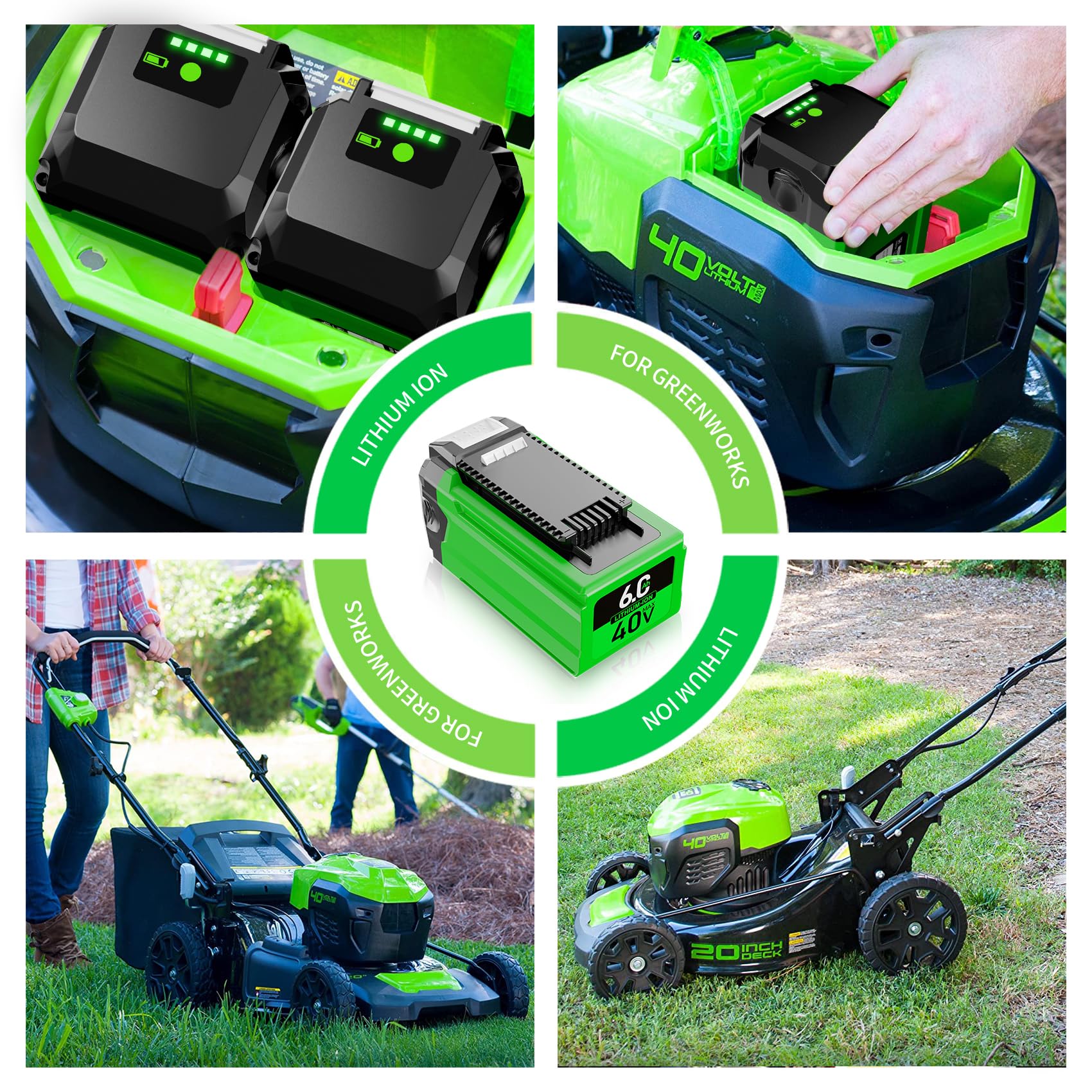 WINUNIK 40V 6.0Ah Replacement for GreenWorks 40V Battery 29472 29462 Battery GreenWorks 40V G-MAX Power Tools 29252 20202 22262 25312 25322 20642 22272 27062 21242
