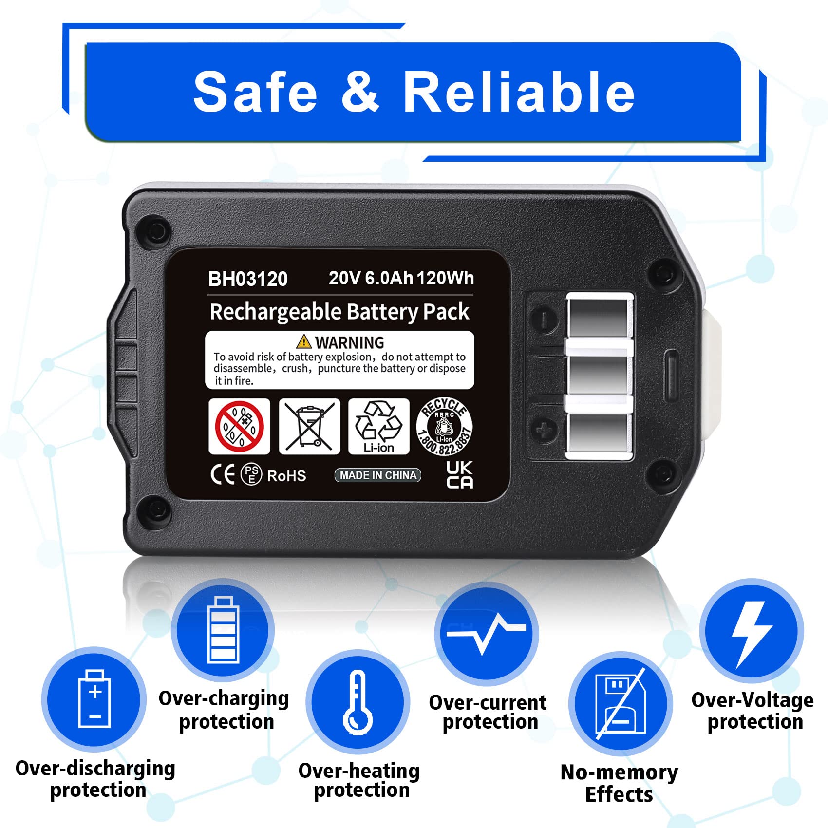 WINUNIK BH03120 20V 6000mAh Lithium Battery Replacement for Hoover Lithium Life Battery for Hoover 20-Volt Air Cordless Vacuum BH03120PC BH03100PC BH03100 BH50150 BH51120 BH52100PC BH55100