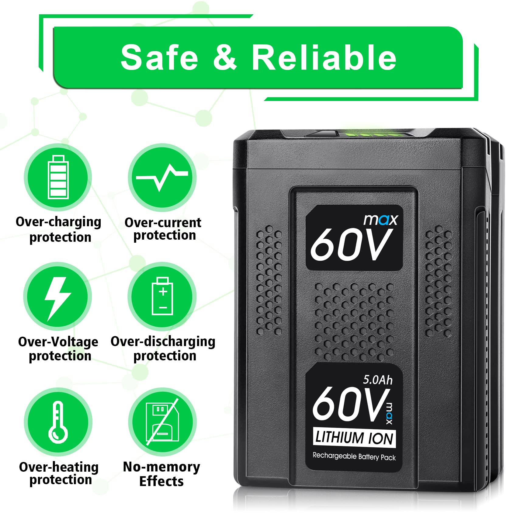 【Upgrade】 WINUNIK 60V 5.0Ah Lithium Ion Replacement Battery for Greenworks Pro 60V Battery LB60A03 LB60A02 LB60A00 Cordless Power Tool Battery
