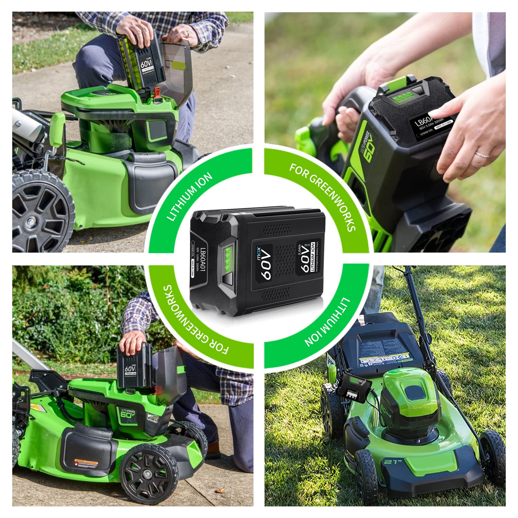 【Upgrade】 WINUNIK 60V 5.0Ah Lithium Ion Replacement Battery for Greenworks Pro 60V Battery LB60A03 LB60A02 LB60A00 Cordless Power Tool Battery