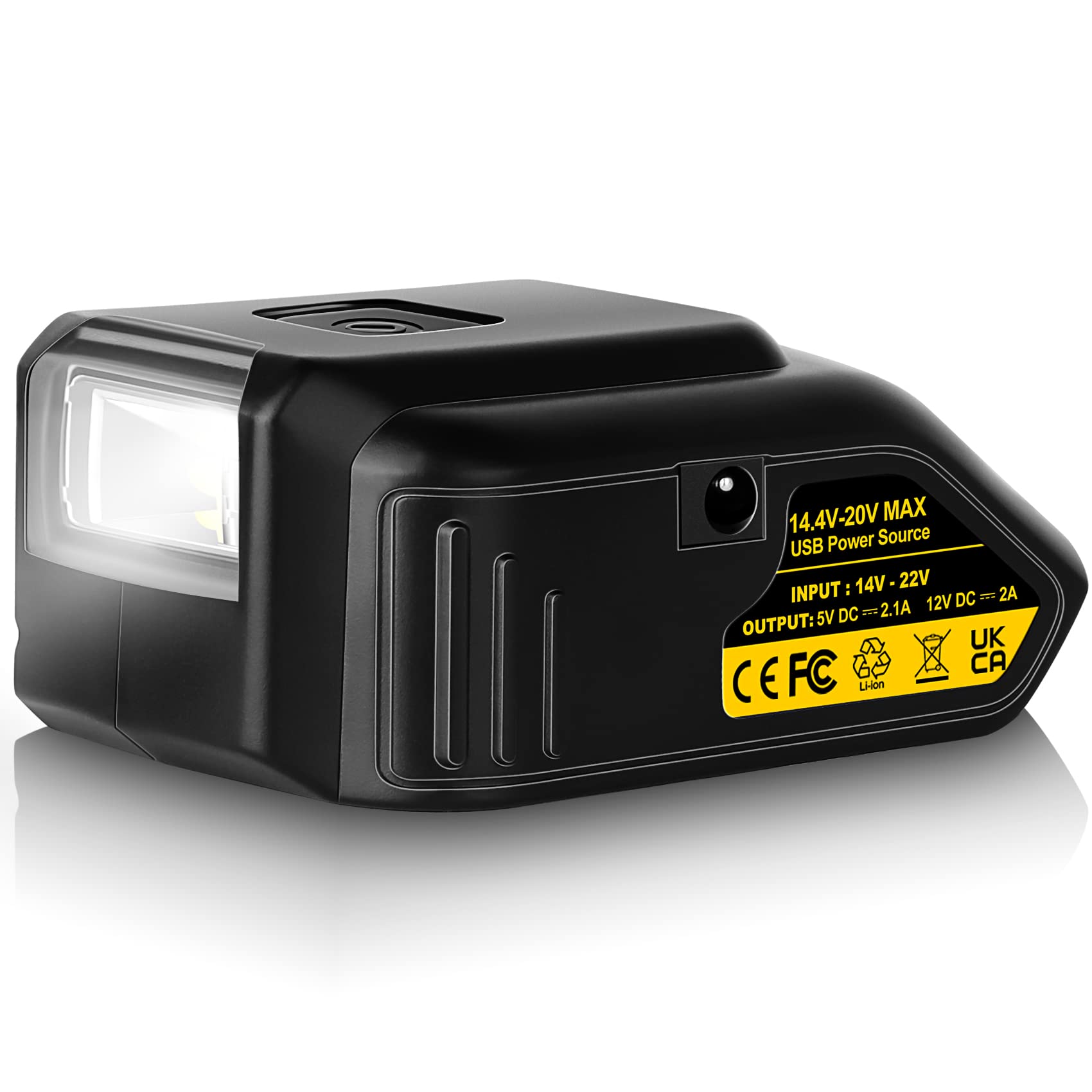 WINUNIK USB Adapter Charger for Dewalt 20V Battery, Dual USB Charger & 12V DC Port & LED Work Light - Compatible with Dewalt 20V Batteries
