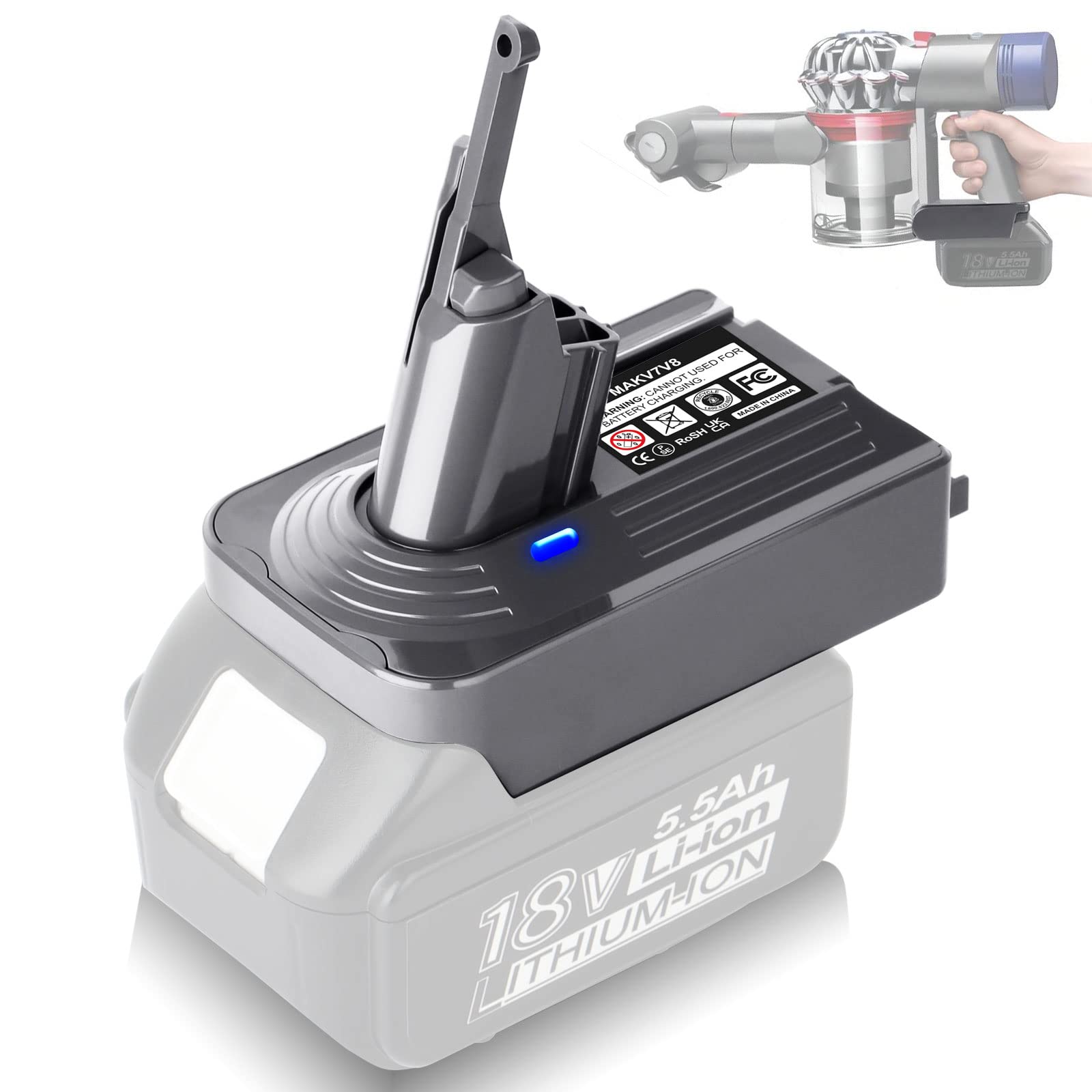 WINUNIK V7/V8 Battery Adapter for DYS V7/V8 Series Vacuum Cleaner,Convert for Makita 18V Battery BL1850 BL1815 BL1830 to Replace for DYS V7/V8 Series Vacuum Cleaner Battery