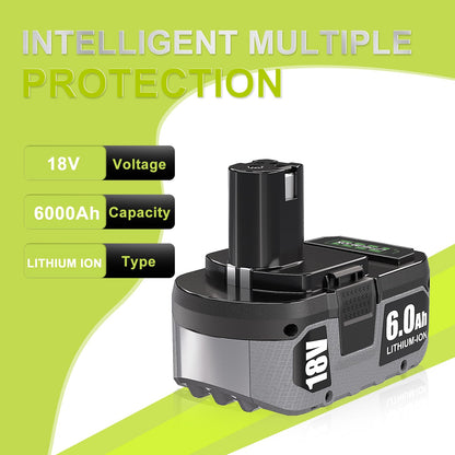 WINUNIK 18V 6.0Ah Replacement for Ryobi 18V Battery P102 P103 P104 P105 P107 P109 P190 P191 P122 ABP1803 BPP1820 1322401 1400672 130224007 Battery Cordless Power Tools