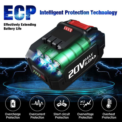 WINUNIK 20V 6.0Ah Lithium-Ion Battery Replace for KIMO 20V Battery, Compatible with KIMO 20V Drill Driver, Leaf Blower, Angle Grinder, Reciprocating Saw, Oscillating Tool, Brad Nailer,Fast Charge