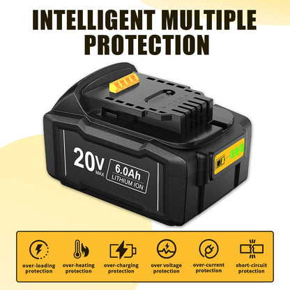 2 Pack WINUNIK 20V 6.0Ah Batteries Replacement for Dewalt 20V Battery DCB200 DCB206 DCB207 DCB204 DCB203 DCB201 DCB200 DCB180 DCD/DCF/DCG/DCS Series 20V Battery with Type-C USB Port
