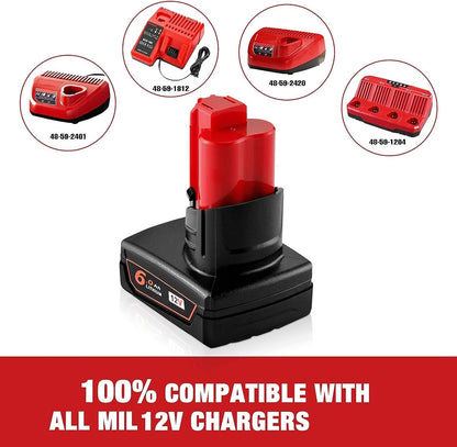 2Pack WINUNIK 6000mAh 12V Lithium Battery Replacement for Milwaukee 12V Battery XC 48-11-2440 48-11-2402 48-11-2460 12Volt Milwaukee Tools