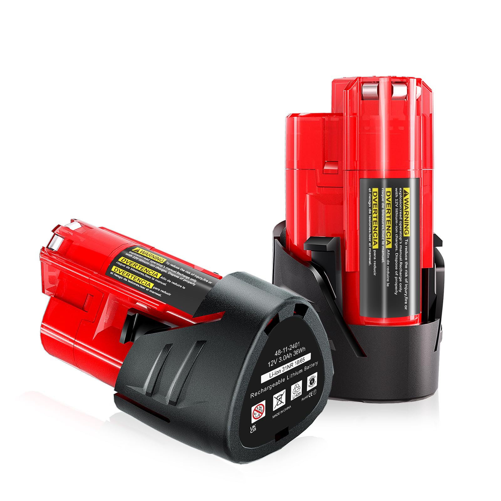 WINUNIK 2-Pack 12V 3.0Ah Replacement Batteries for Milwaukee M12, Compatible with Milwaukee 12V Battery 48-11-2430, 48-11-2420, 48-11-2440, 48-11-2402, 48-11-2411 Lithium-Ion Tools