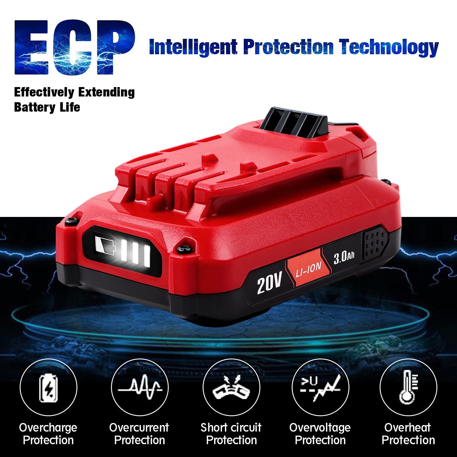 2Pack WINUNIK CMCB204 3.0Ah 20V Lithium-ion Battery Replacement for Craftsman V20 Batteries CMCB204 CMCB204-2 CMCB202 CMCB202-2 CMCB201 Craftsman V20 Battery(ONLY BE Used in Tools UP to 400W)