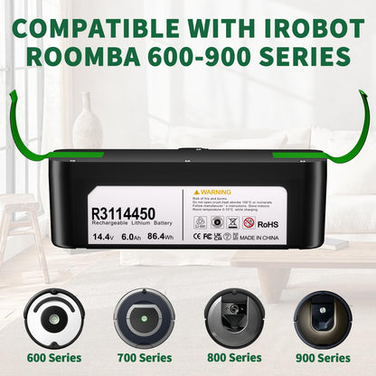 WINUNIK 14.4V 6000mAh Replacement Battery Compatible with iRobot Roomba R3 500 600 700 800 900 Series 500 510 531 535 540 550 552 560 570 580 595 620 650 660 700 760 770 780 790 800 870 900