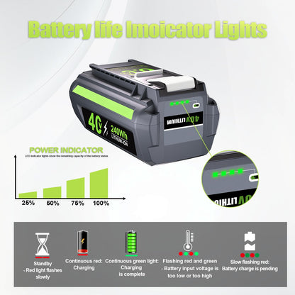 WINUNIK 40V 6.0Ah Replacement for Ryobi 40V Lithium-ion Battery Compatible with Ryobi 40-Volt OP4015 OP4026 OP40201 OP40261 OP4030 OP40301 OP4040 OP40401 OP4050 OP4050A OP40501 OP40601
