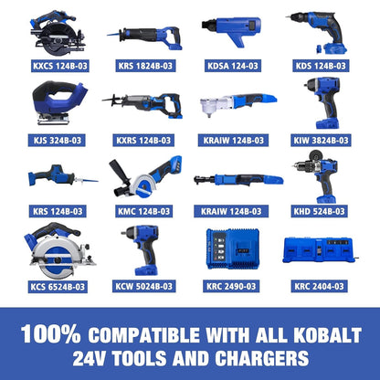 2Pack WINUNIK 24V 3.0Ah Lithium-ion Battery for Kobalt 24V Max KB624-03 KB524-03 KB424-03 KB224-03 KB124-03 0673802 1051230 Lithium Ion Cordless Tools Battery【NOT Fit Snow Joe &Sun Joe 24V Tools】