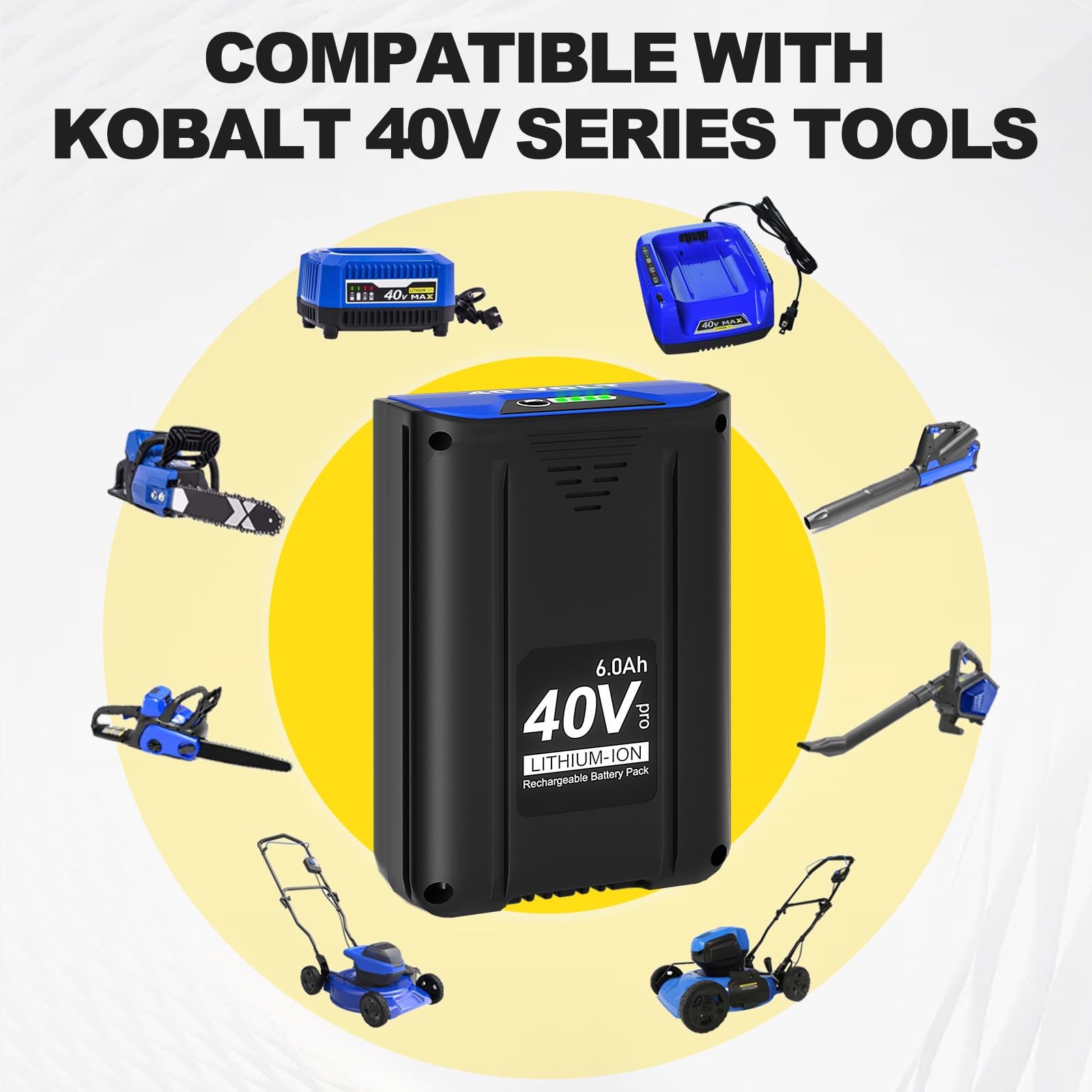 WINUNIK 40-Volt 6.0Ah Replacement Lithium Battery for Kobalt 40V Battery - Compatible with KB440-03, KB540C-06, KB2540C-06, KB640-03, KRC 40-06 and More Cordless Power Tools