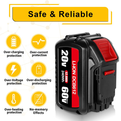 WINUNIK DCB612 12.0Ah 20V/60V Replacement Battery for DeWalt 60V Flexvolt Battery DCB606 DCB612 DCB606-2 DCB609 DCB609-2 DCB204 DCB206 20V/60V/120V MAX Cordless Power Tools