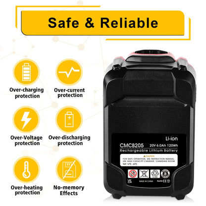 2PACK WINUNIK CMCB204 6.0Ah 20V Lithium-ion Battery Replacement for Craftsman V20 Lithium Ion Battery CMCB204 CMCB204-2 CMCB202 CMCB202-2 CMCB201