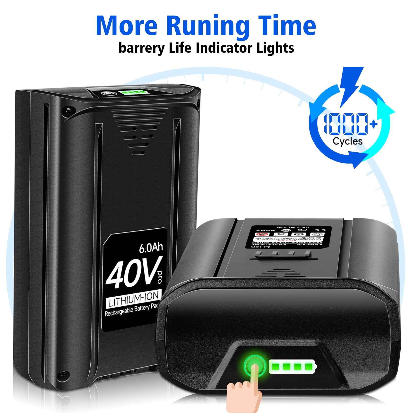 WINUNIK 40V 6000mAh Battery Replacement for Kobalt 40Volt Lithium Ion Battery KB440-03 KB540C-06 KB540-06 KB2540C-06 KB640-03 KB240-06 KB640-06 KB245-06 ‎KRC40-06 KB440C-06 KRC60 KRC40-06 KB240-06