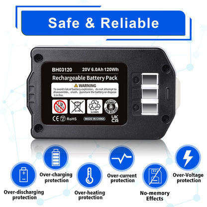 WINUNIK BH03120 20V 6000mAh Lithium Battery Replacement for Hoover Lithium Life Battery for Hoover 20-Volt Air Cordless Vacuum BH03120PC BH03100PC BH03100 BH50150 BH51120 BH52100PC BH55100