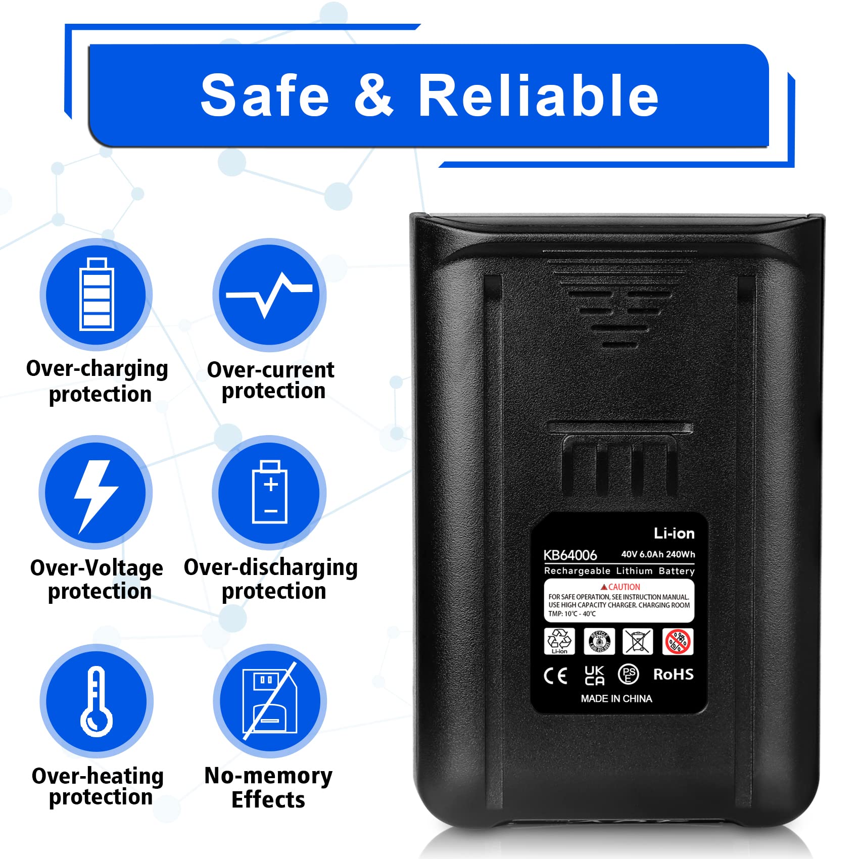 WINUNIK 40V 6000mAh Battery Replacement for Kobalt 40Volt Lithium Ion Battery KB440-03 KB540C-06 KB540-06 KB2540C-06 KB640-03 KB240-06 KB640-06 KB245-06 ‎KRC40-06 KB440C-06 KRC60 KRC40-06 KB240-06