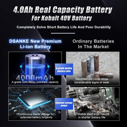 WINUNIK 40V 4000mAh Battery Replacement for Kobalt 40Volt Lithium Ion Battery KB440-03 KB540C-06 KB540-06 KB2540C-06 KB640-03 KB240-06 KB640-06 KB245-06 ‎KRC40-06 KB440C-06 KRC60 KRC40-06 KB240-06