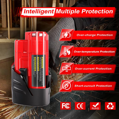 WINUNIK 2-Pack 12V 3.0Ah Replacement Batteries for Milwaukee M12, Compatible with Milwaukee 12V Battery 48-11-2430, 48-11-2420, 48-11-2440, 48-11-2402, 48-11-2411 Lithium-Ion Tools