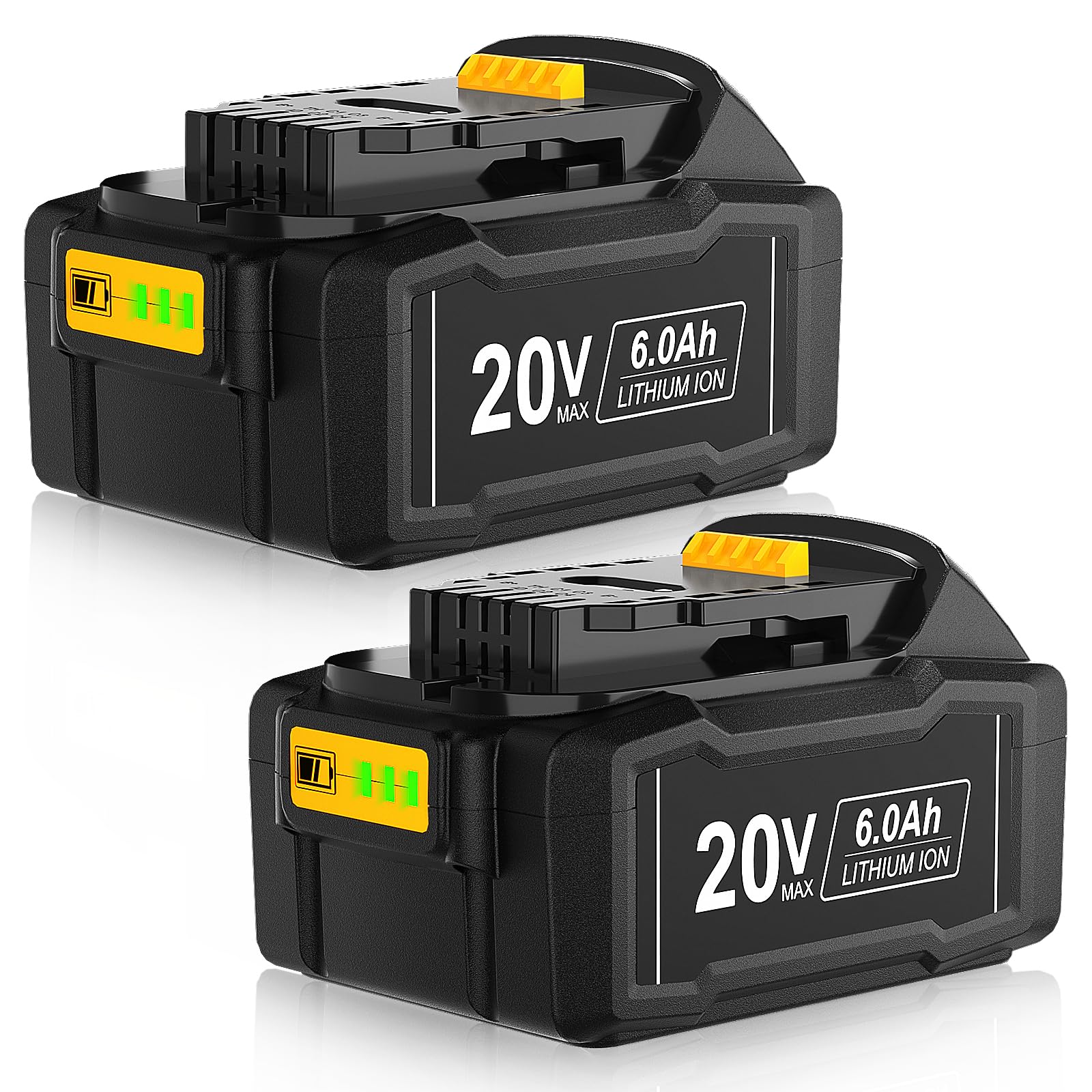2 Pack WINUNIK 20V 6.0Ah Batteries Replacement for Dewalt 20V Battery DCB200 DCB206 DCB207 DCB204 DCB203 DCB201 DCB200 DCB180 DCD/DCF/DCG/DCS Series 20V Battery with Type-C USB Port