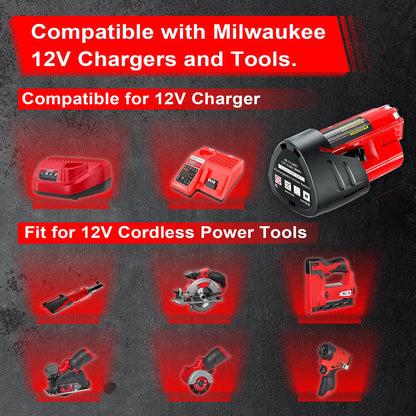 WINUNIK 2-Pack 12V 3.0Ah Replacement Batteries for Milwaukee M12, Compatible with Milwaukee 12V Battery 48-11-2430, 48-11-2420, 48-11-2440, 48-11-2402, 48-11-2411 Lithium-Ion Tools
